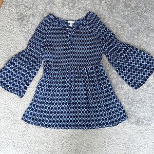 Blue Chiffon Patterned Blouse